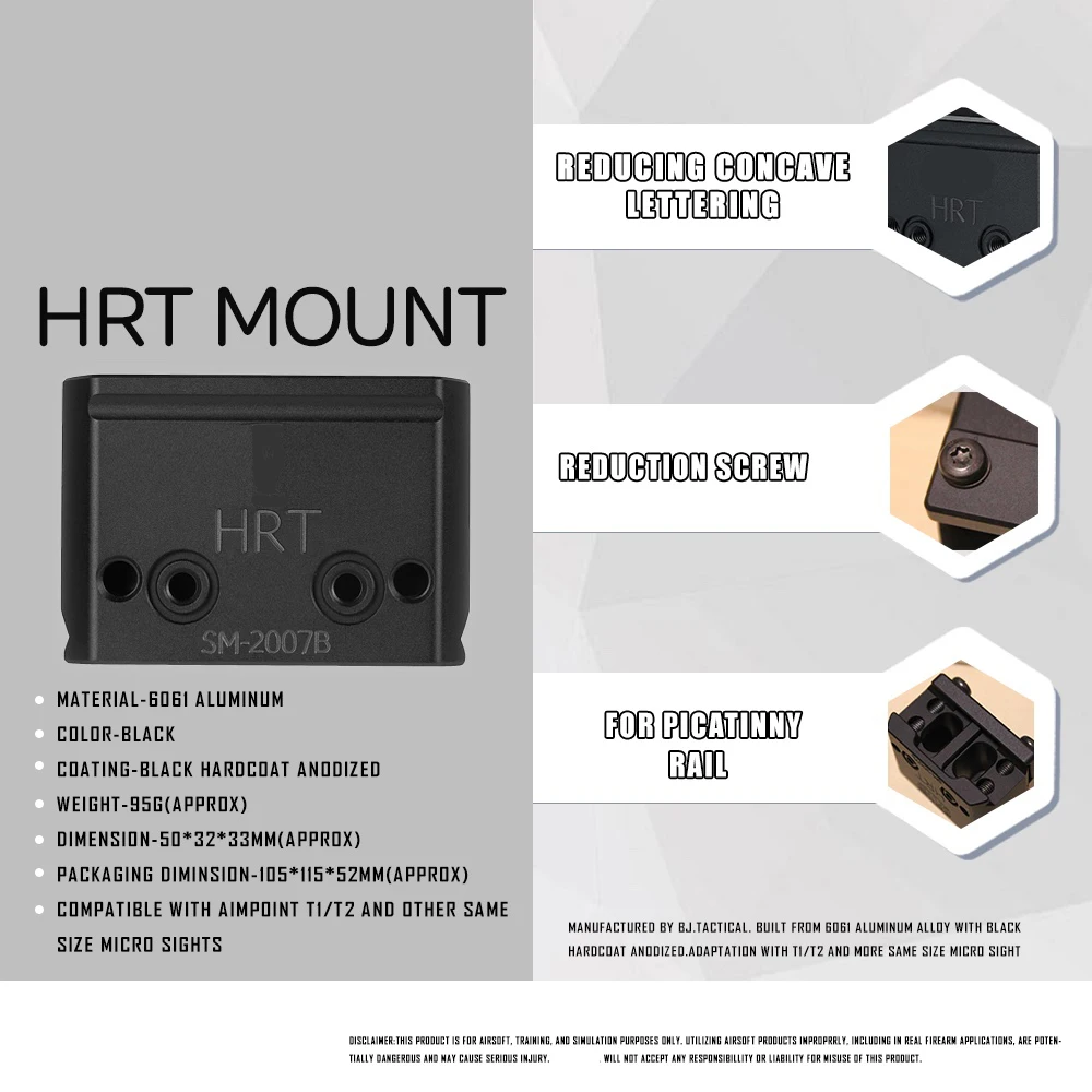 

HRT SM-2007B LOWER 1/3 Picatinny Optic MOUNT for Hunting Airsoft Red Dot Sight Aimpoint H1 H2 T1 T2 Weapon Airsoft AR15