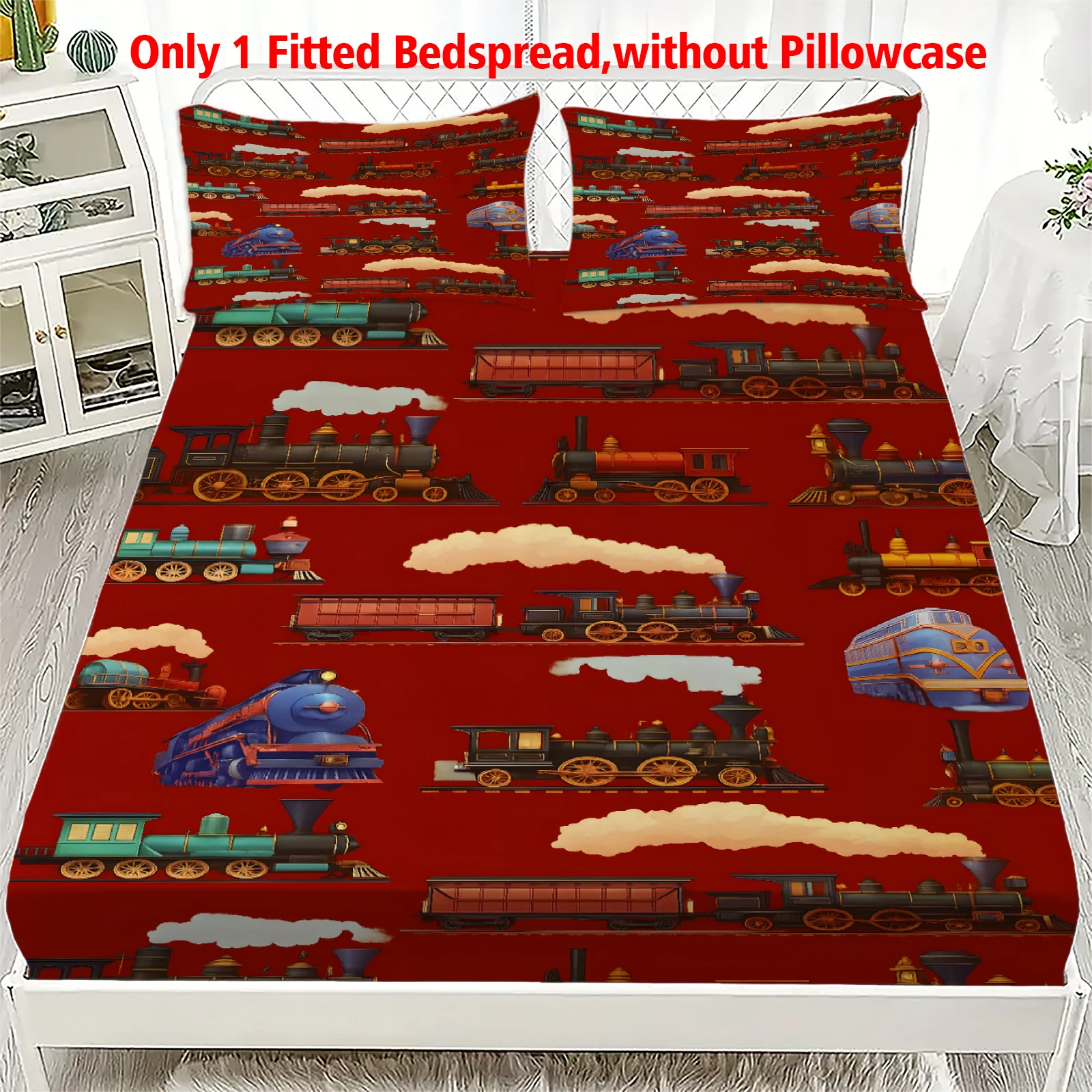 1 Train Pattern digital printed frosted Fitted Sheet,bedroom printed bed cover,bedding(No pillowcase)