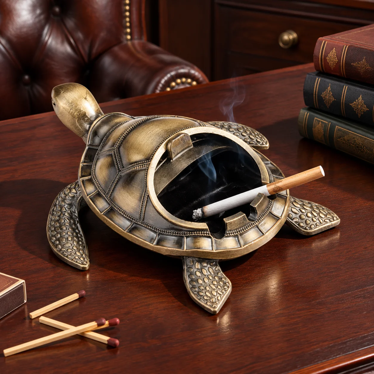 Zoyiancy Turtle Ashtray With Lid, Antique Bronze Zinc Alloy Windproof Cigarette Tray, Minimalist Decorative Shell Design 5.3 x 4.7 x 2.0 In For Patio
