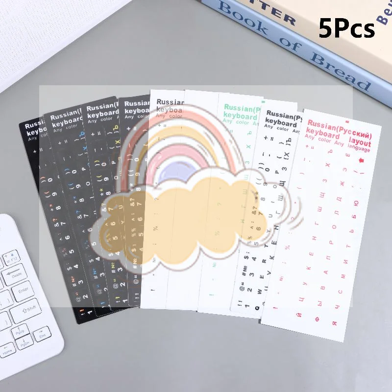 

5Pcs Russian Keyboard Sticker Waterproof Decals For Laptop Desktop PC Easy Clean Layer Perfect For Work And Play