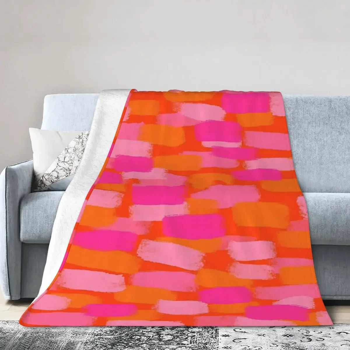 Abstract, Pink And Orange, Paint Brush Effect Blanket Soft Warm Flannel Throw Blanket Bedding for Bed Picnic Travel Home Couch