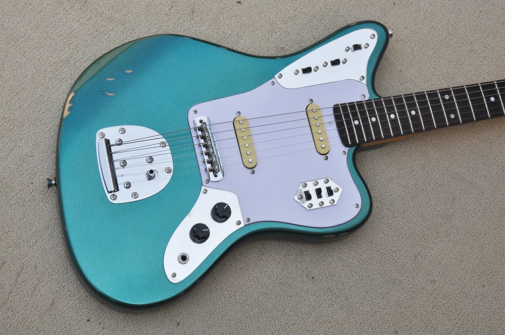 Relic 6 Strings Metal Blue Electric Guitar with Rosewood Fretboard,White Pickguard,Can be Customized