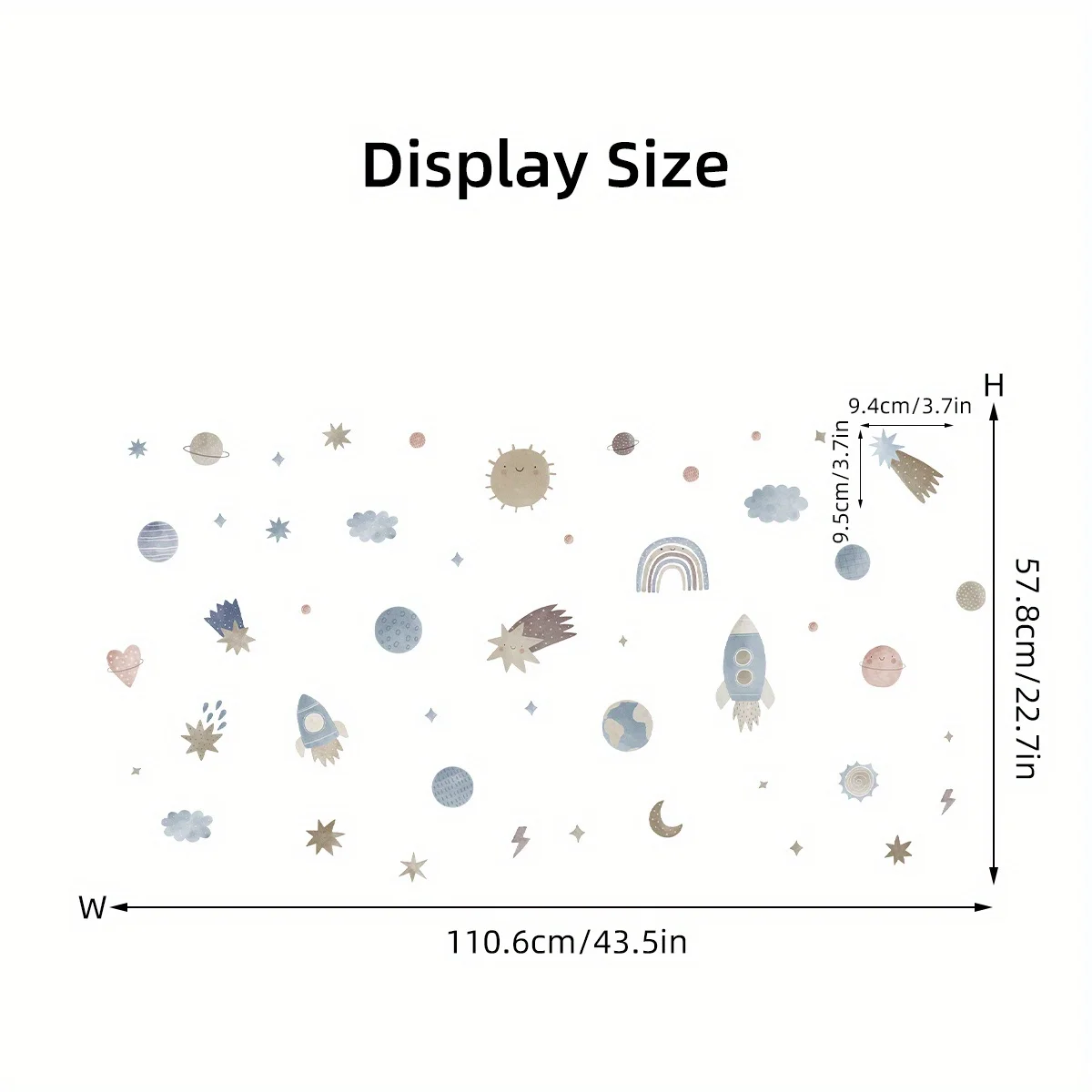 Desenhos animados foguete cor e planeta adesivos, meteoro e lua tema, decalques de parede para quarto, sala de estar, decoração do berçário