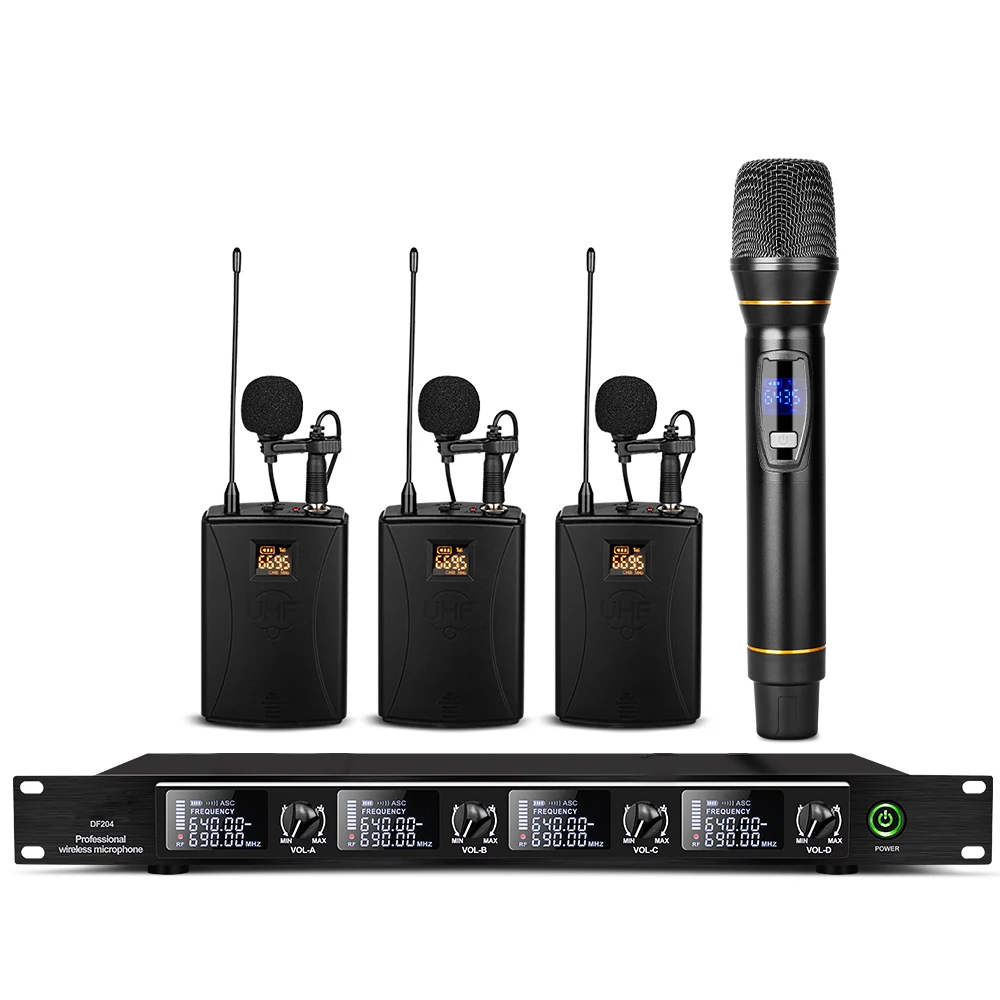 Hot Sale DF204 Professional Wireless Handheld Microphone System UHF Lavalier Microphone