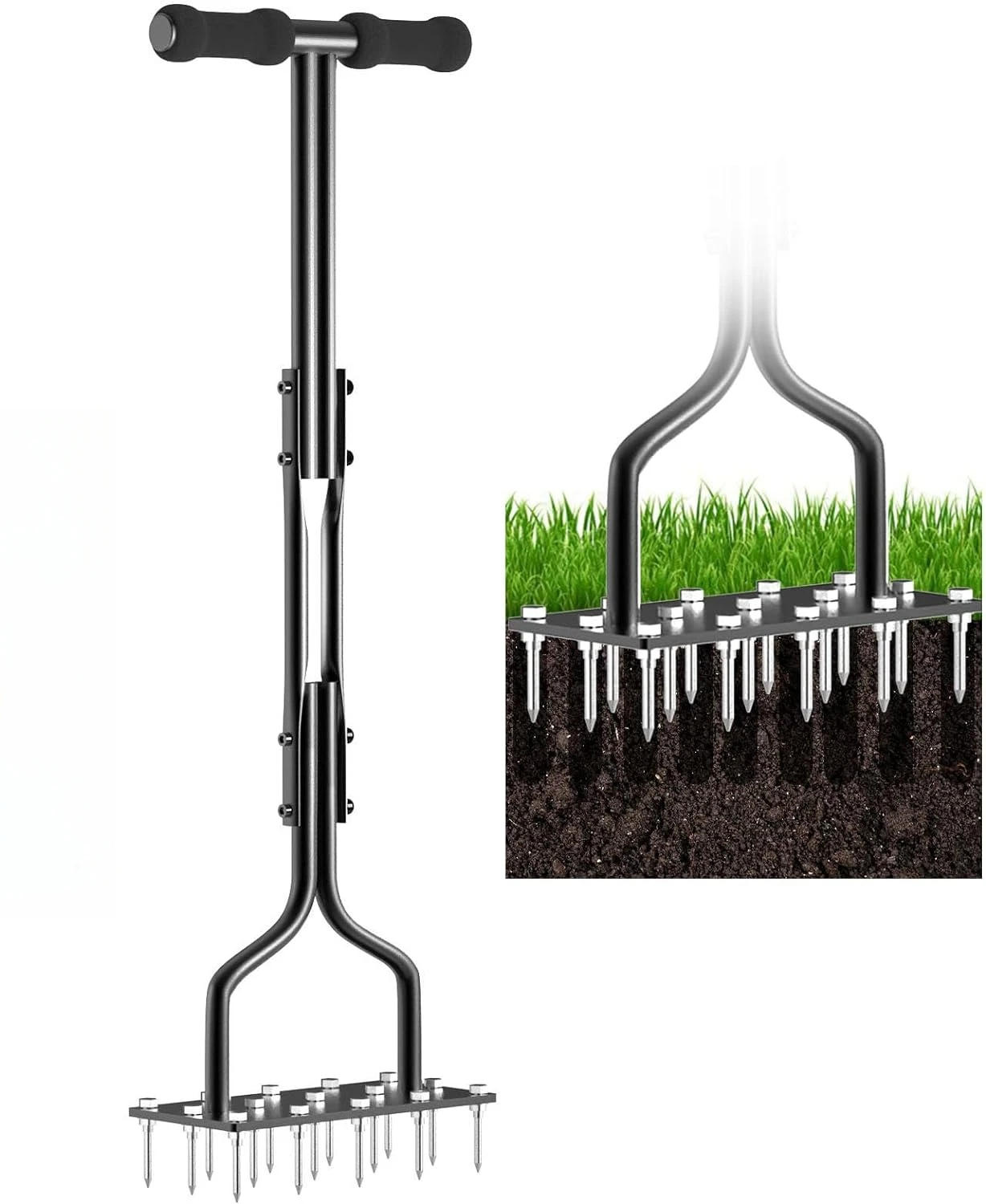 Lawn Aerator Lawn Spike Aerator Manual Tool with 15 Pieces Solid Spikes Garden Grass Aeration Soil Aerating Tool