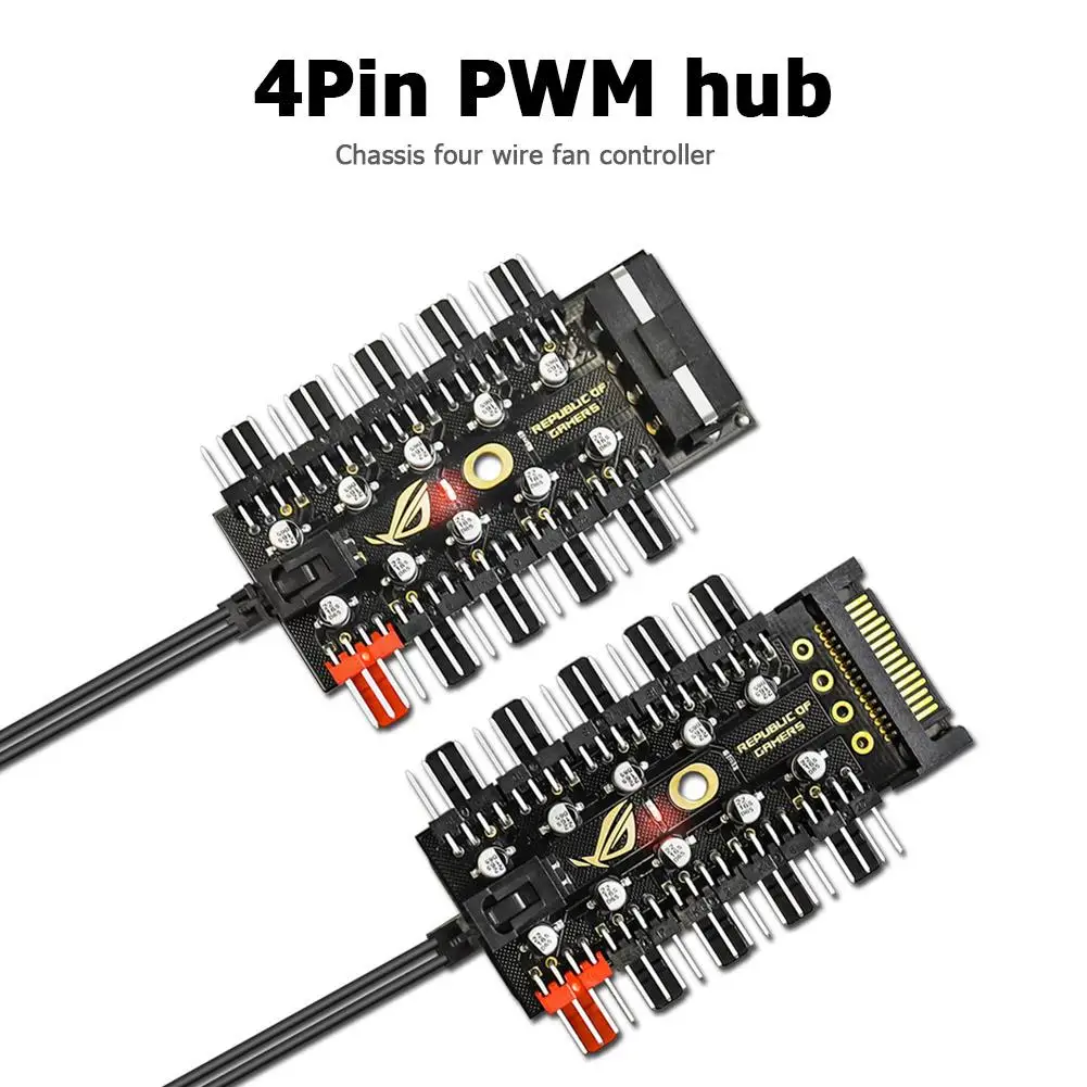 

Chassis fan hub Speed Controller Regulator 12V 3Pin/4Pin 10 Interface SATA/Big 4PIN powered For Computer Case With PWM Cable