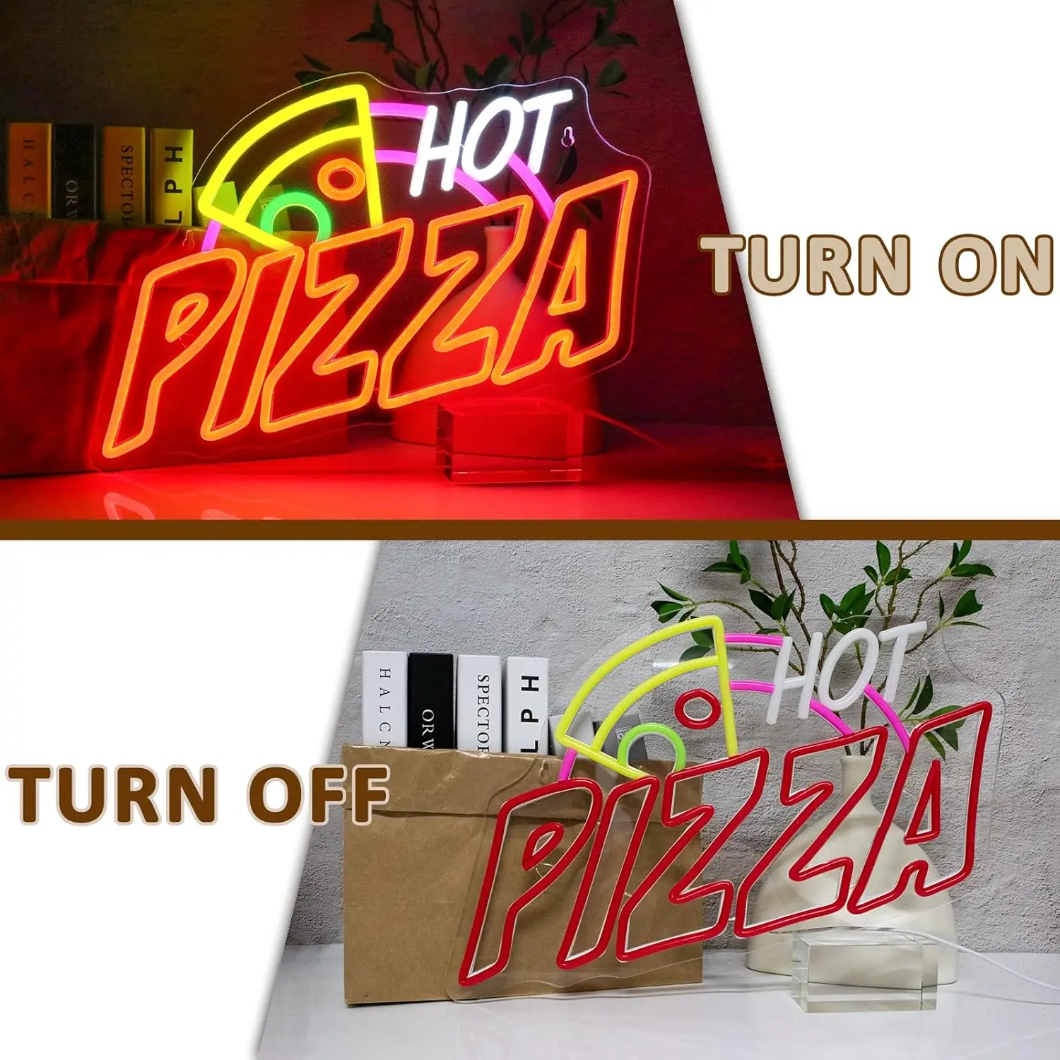 Pizza Neon Light Sign USB Dimmable LED Neon Sign Wall Decoration for Pizza Shop Bedroom Gameroom Livingroom Birthday Party Gift
