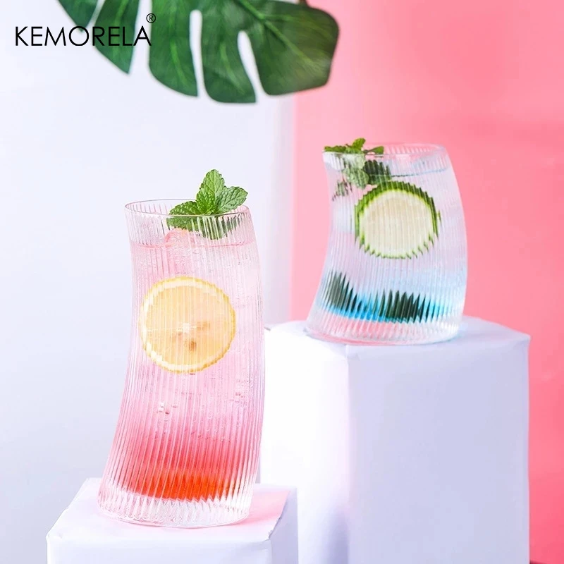 450ml/300ml Glass Cup Sail Shaped Rolling Vertical Transparent Tea Juice Glass Beer Can Milk Drink Cups Breakfast Mug Drinkware