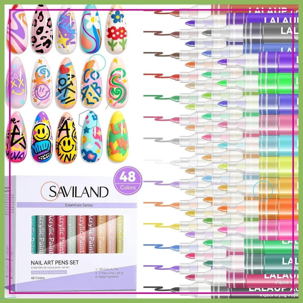 

Набор из 48 быстросохнущих маркеров для нейл-арта: 3D акриловые маркеры для DIY и салонного маникюра, включая кисти-лайнеры и инструменты для точечной росписи