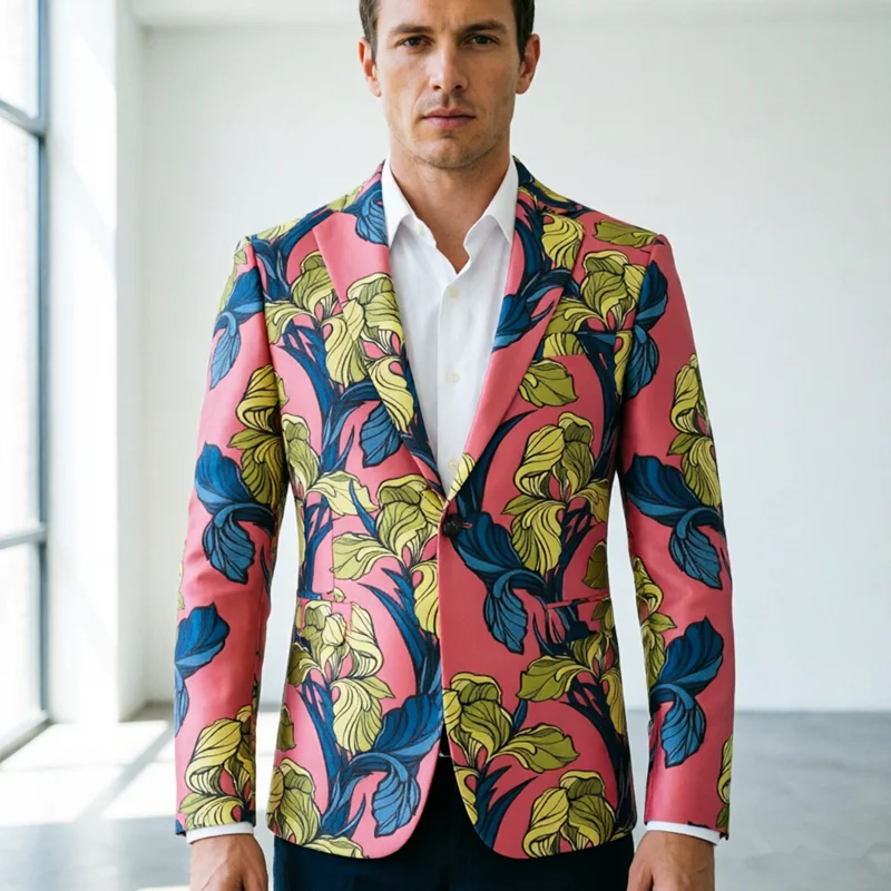 

Mens Wedding Dance Party Jacquard Suit One Button Slim Fit Jacket Fashion Singer Stage Performance Luxurious Blazers
