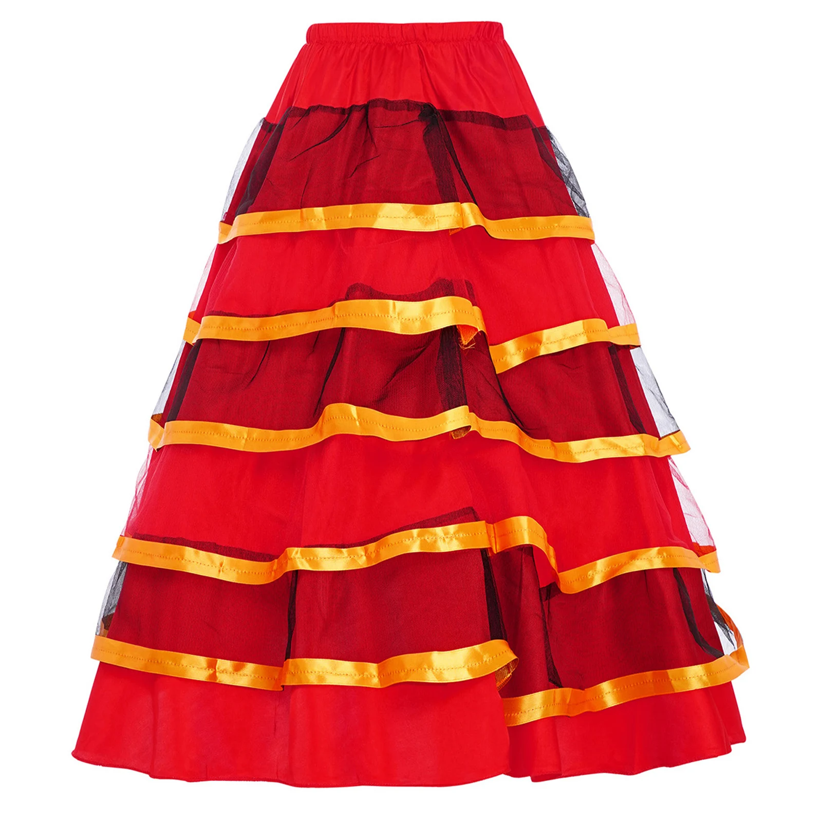 Gonna da bambina con orlo largo a 180 gradi Gonna da ballo di flamenco spagnolo Costume da spettacolo di danza con volant a strati Gonne da flamenco