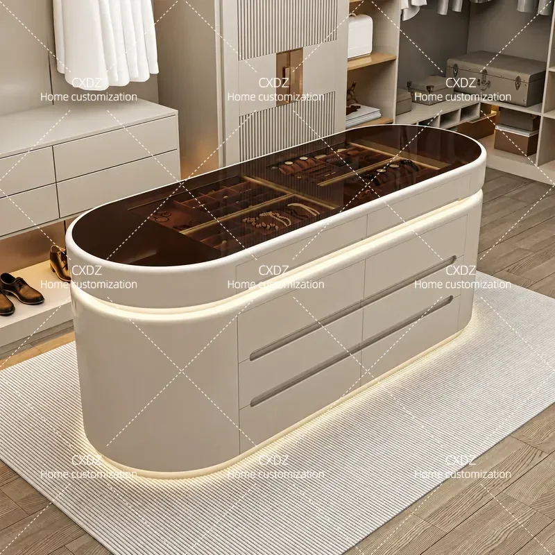Light Luxury Floor Standing Jewelry Display Cabinet Double Sided Storage Rack for Clothing Store Cloakroom Home Use High End