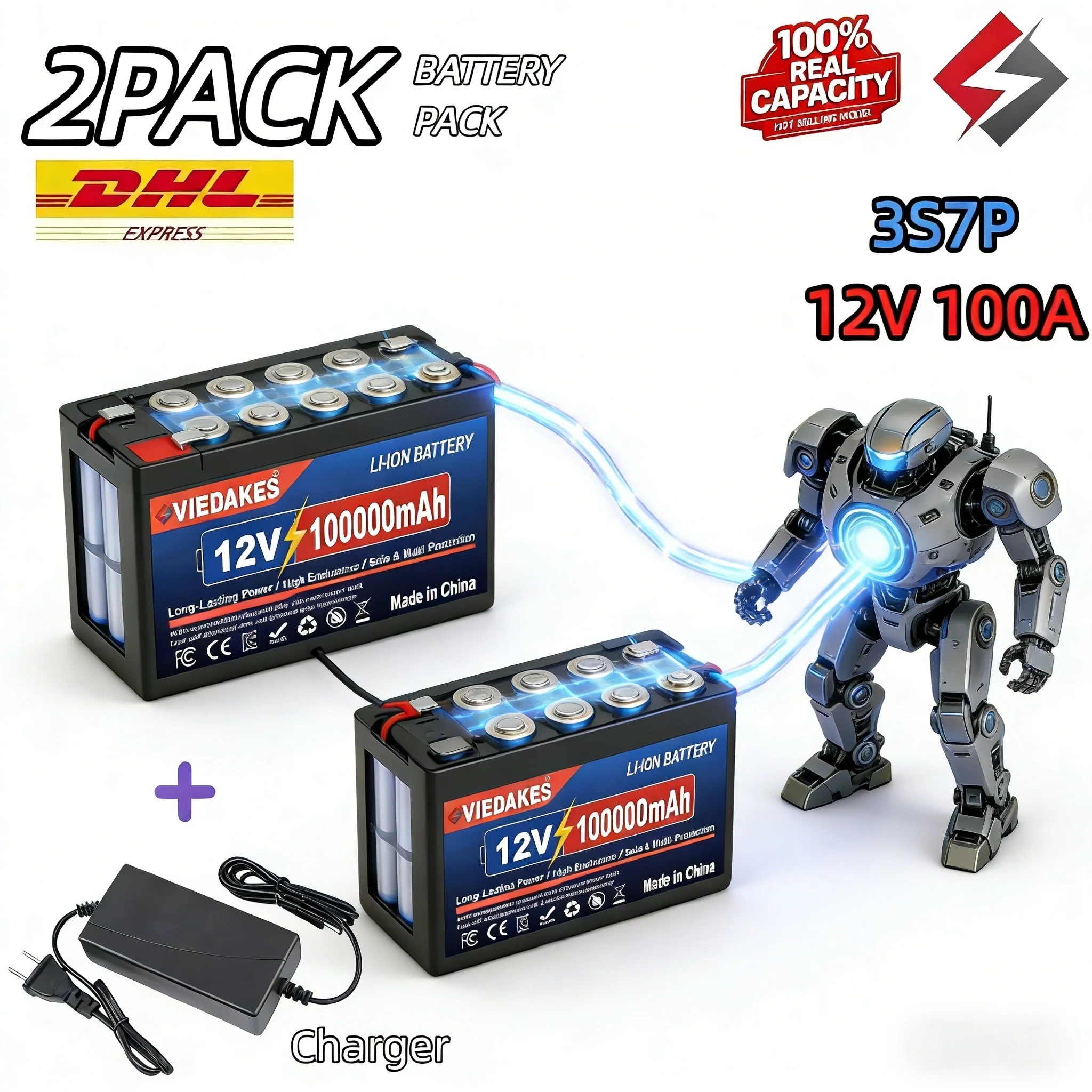 

Rechargeable Solar Battery 3S7P 18650 Pack Box 12.8V 100Ah LiFePO4 12V Lithium Built-in BMS & Charger