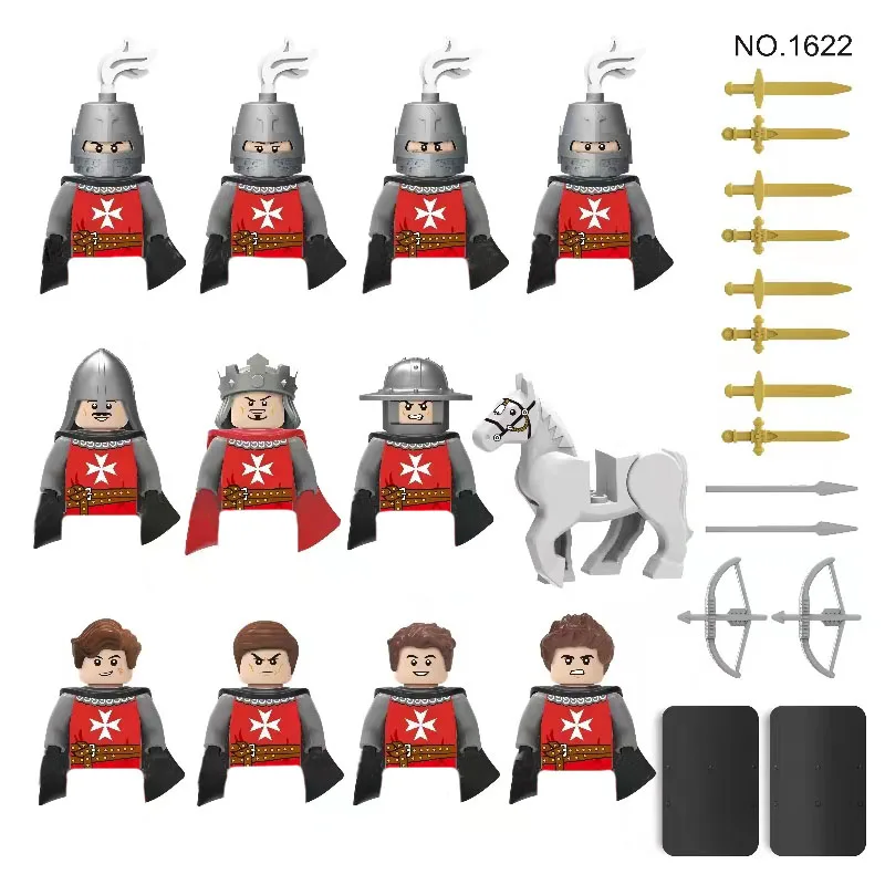 MOC Medieval Military Roman Soldiers Figures Building Blocks Officers Weapons Accessories Shield Helmet Coat Sword Bricks K136