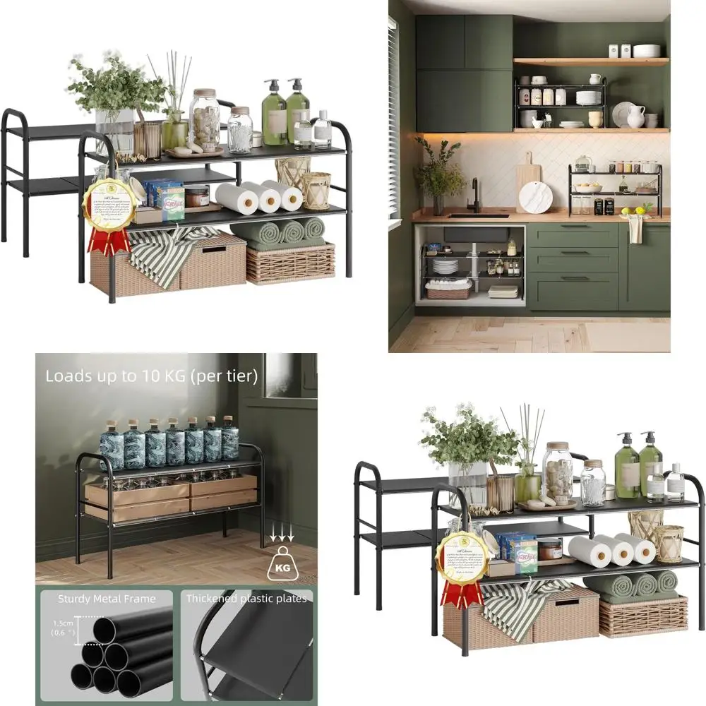 

NETEL 2 Pack Under Sink Organizers and Storage,Expandable Under Cabinet Organizer Shelf with 8 Removable Panels,Expandable Shelf