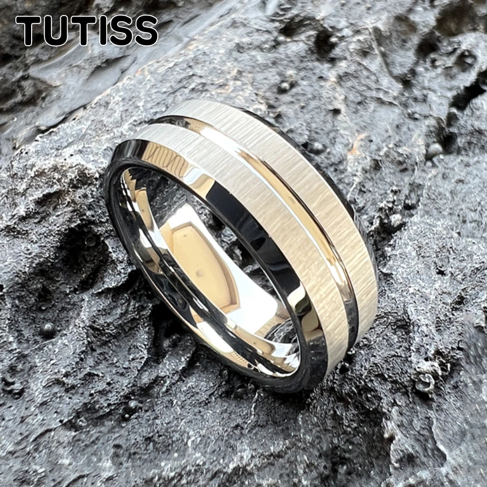 TUTISS 6mm 8mm Original Color Tungsten Wedding Band Men Women Ring Center Groove Brushed Finish Shiny Forever