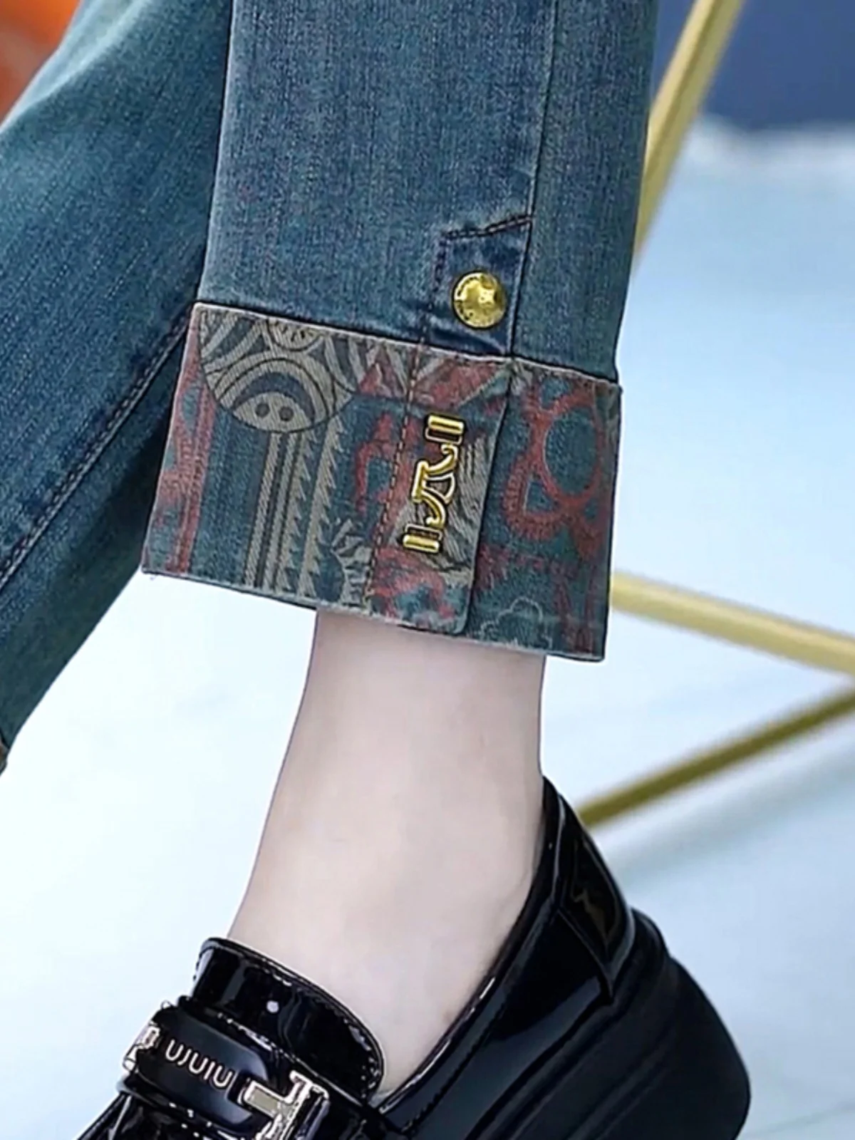 

Новые китайские джинсы с высокой талией и прямыми штанинами для женщин, весна-осень 2025, новая модная коллекция, вышитые, укороченные, фасон «сигареты»