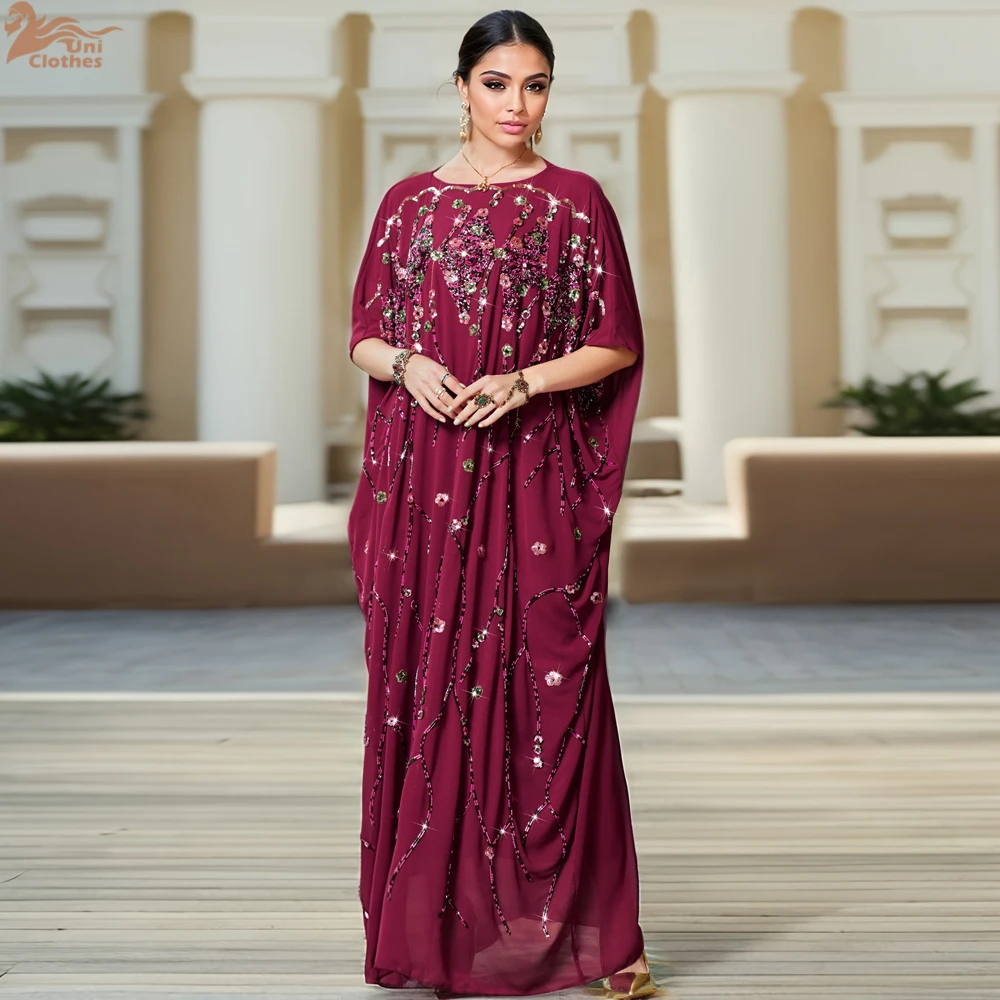 

Uni Ramadan Dubai Rhinestone Beaded Maxi Abayas Роскошное женское вечернее платье Марокканское платье без рукавов 2025