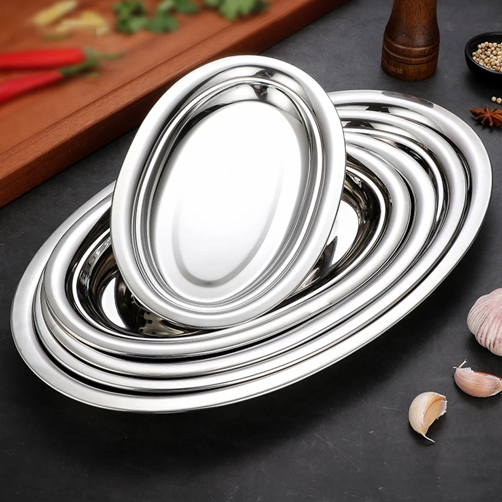 Plate Serving Steel Stainless Platter Plates Tray Oval Fish Dish Dinner Metal Dessert Food Sushi Snack Steaming Fruit Platters