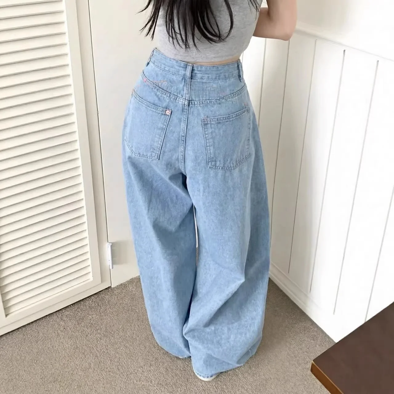 

Street Fashion High Waist Embroidered Denim Jeans Women's Y2K Sweet Cool Trendy Cotton Casual Straight Leg Trousers