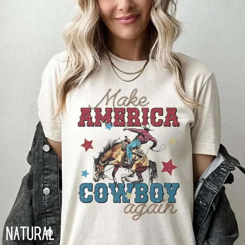 Western T Shirt 4Th Of July Make America Cowboy Again Patriotic Country
