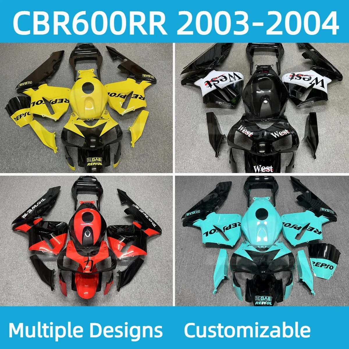 

CBR 600RR 2003 2004, комплект обтекателей для HONDA CBR600RR 03 04, высококачественные обтекатели для мотоцикла, АБС-пластик