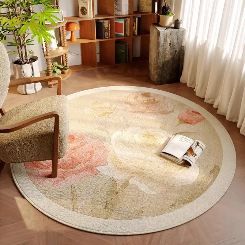 Round Nordic Minimalist Floral Geometric Abstract Pattern Carpet Soft NonSlip Rug For Living Room Reading Nook Home Decor
