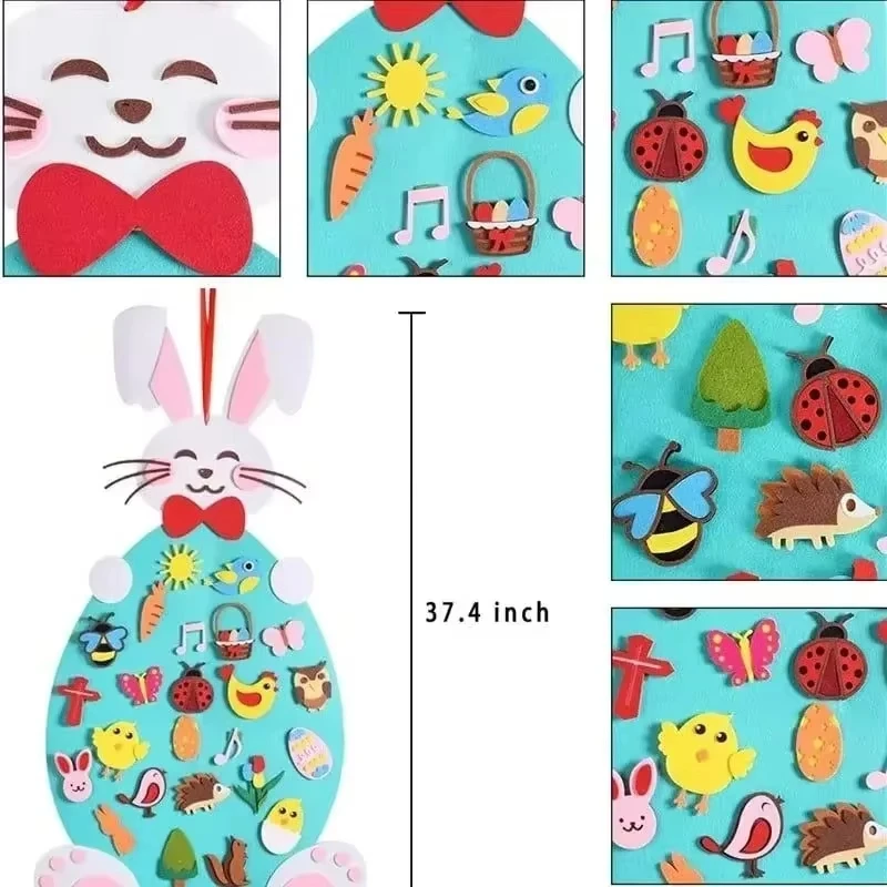 Diy Felt Bunny Creative Puzzle Wall Stickers Kids Tic Tac Toe Wall Sticker Toys Holiday Bunny Hanging Felt Easter Bunny