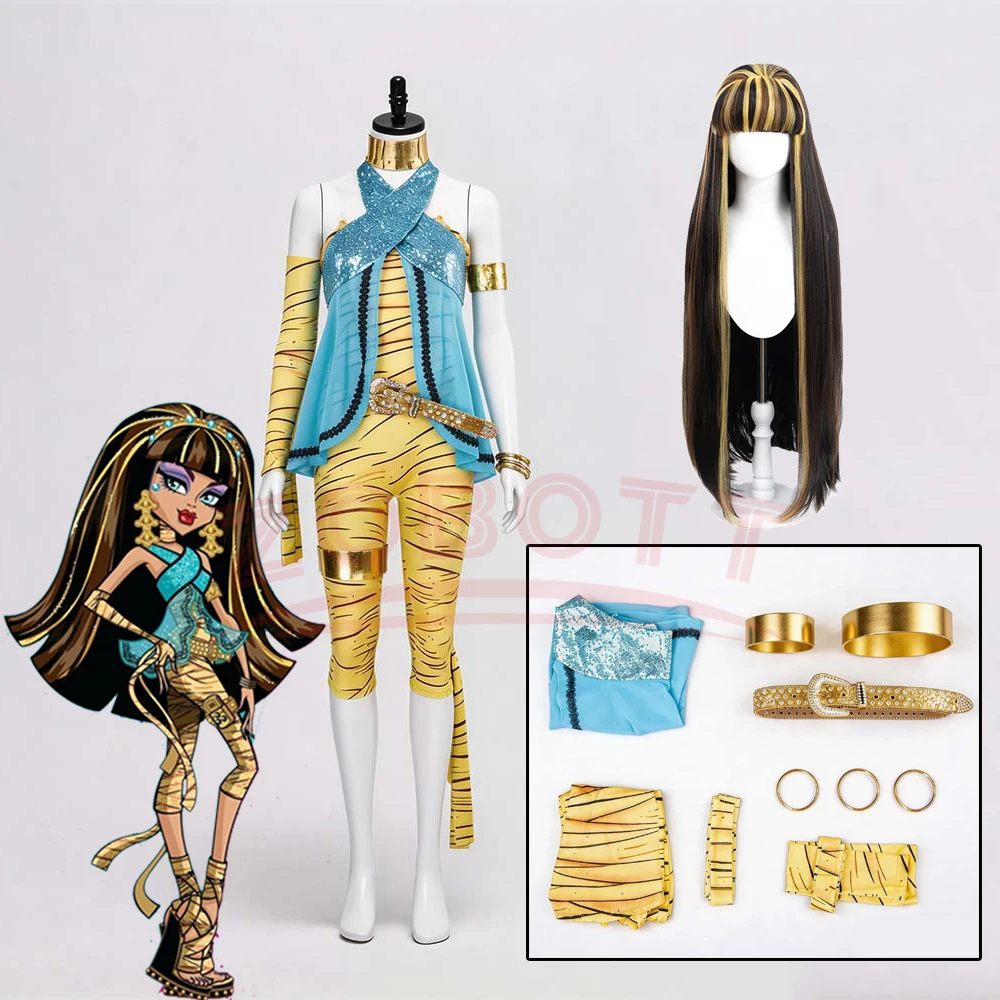 Disfraz de Cleo De Nile para mujer, chaleco azul a la moda, pantalones para Halloween, trajes de fiesta de Navidad, disfraz