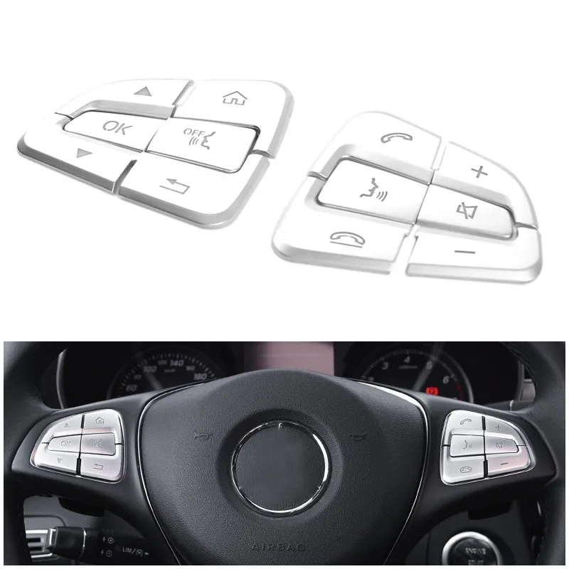 For Mercedes Benz A B C GLC CLA CLS GLE GLS GLK Class Car ABS Chrome Steering Wheel Button Covers Trim Decorative Stickers