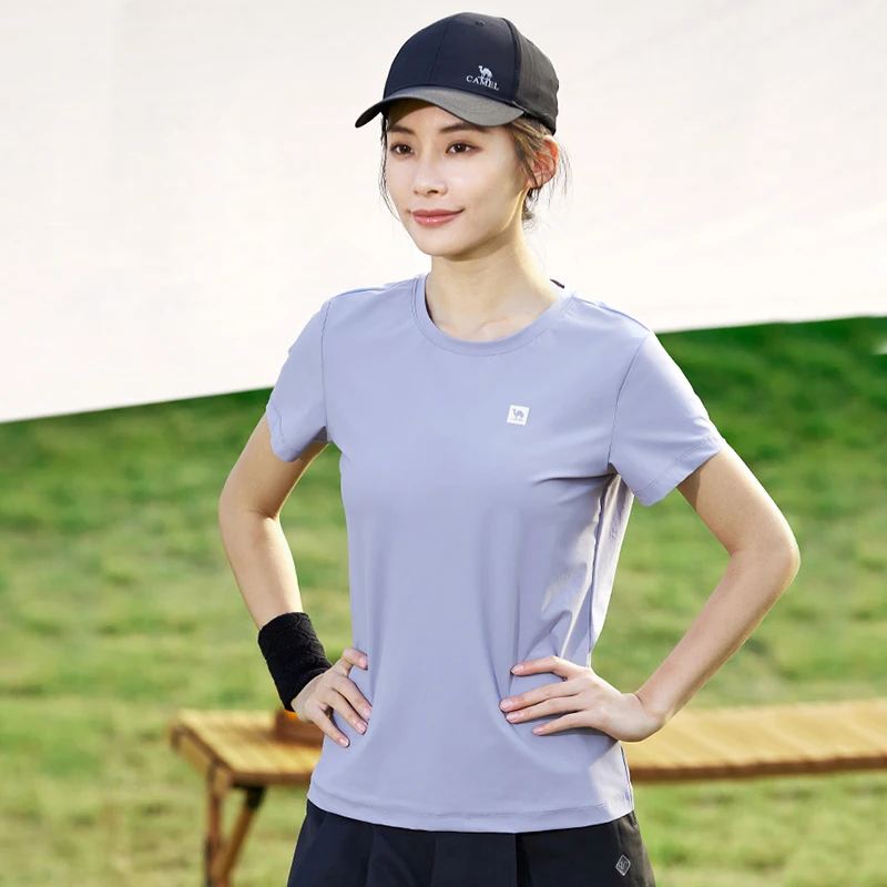 GOLDEN CAMEL Women\'s Sports T-shirt 2023 Summer Quick-dry Loose Fashion Elastic Anti-ultraviolet Breathable Short-sleeved Shirts