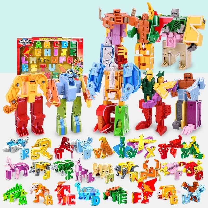 26 letter A-Z Alphabet Animal Dinosaur Warrior Deformation Action Figures Transformation Robot Toys For Children Gift Brinquedos