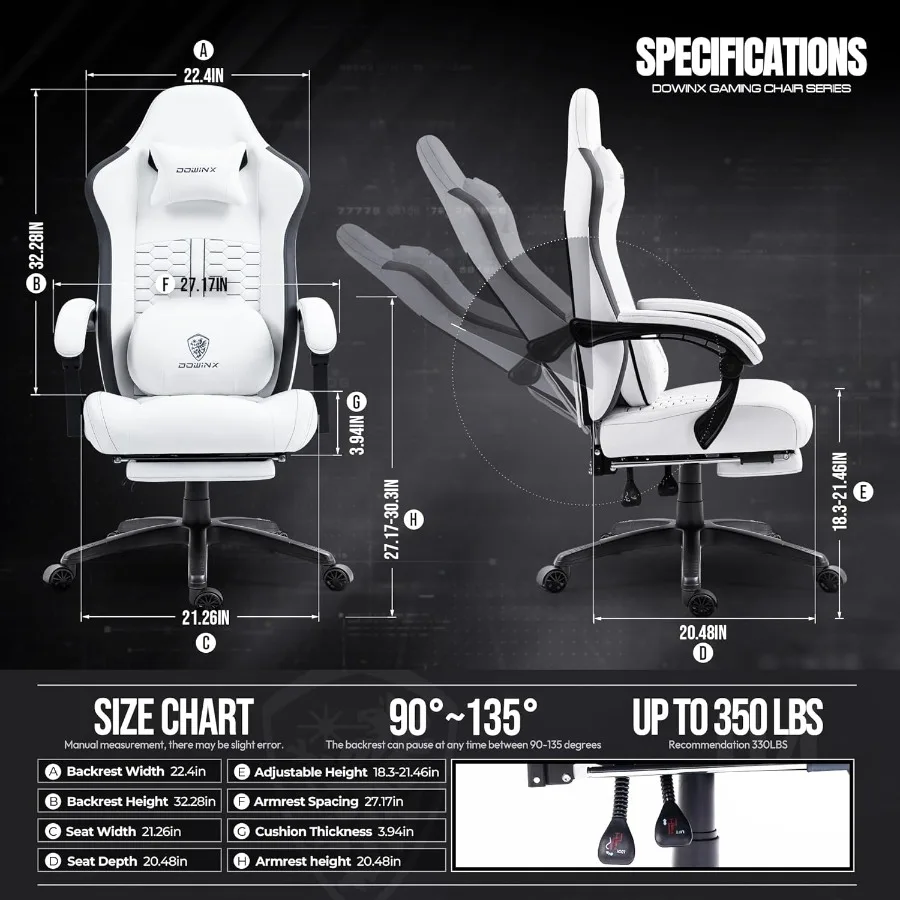 Gaming Chair with Heated Massage Lumbar Support Ergonomic Gaming Computer Chairs with Footrest and Pocket Spring Cushion Big an