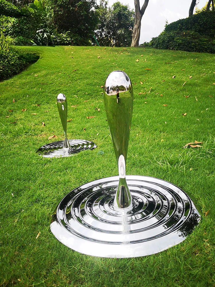 Stainless Steel Water Drop Water Ripple Sculpture Outdoor Garden Hotel Creative Natural Landscape Floor Ornaments Decorations