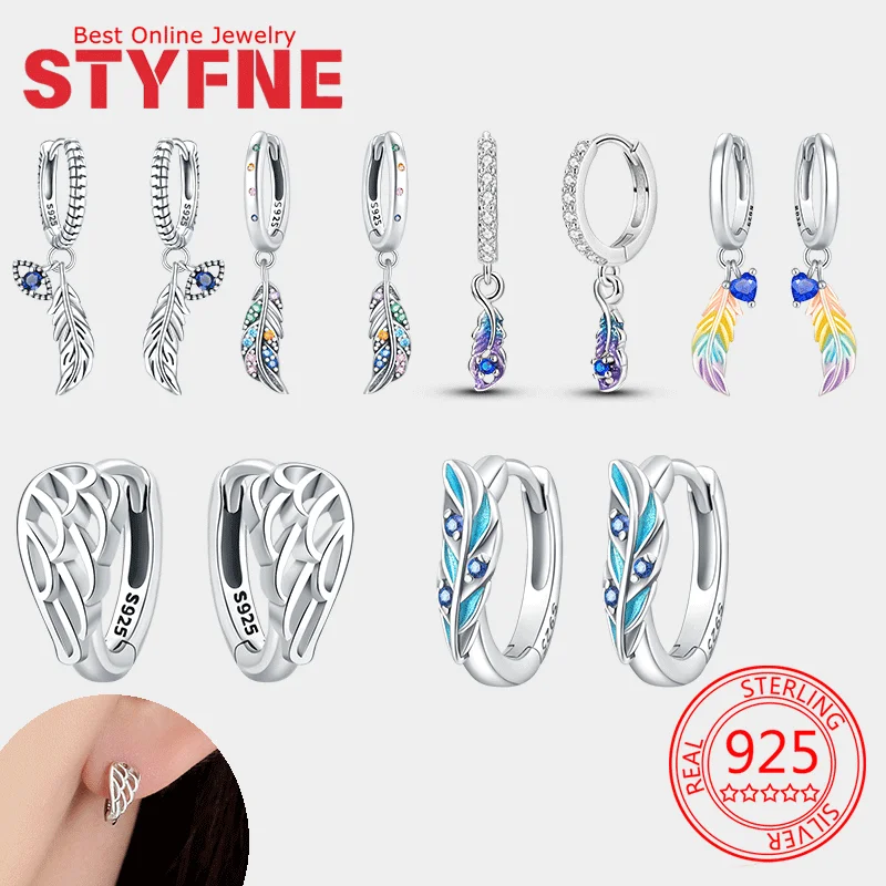 

Women's Earrings 925 Sterling Silver Dangle Drop Hoop Earring for Boho vintage Feather Dangling Earring Jewelry Gift
