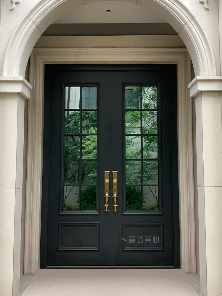 

Cast aluminum glass entrance door, mother door, villa door, double door, wood grain, and customization of rural self-built house