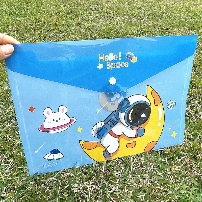 1Pc A4 Random Color Cute Cartoon Astronaut PVC Hasp File Folder Student Test Paper Exercise Book Organizer Office Document Bag