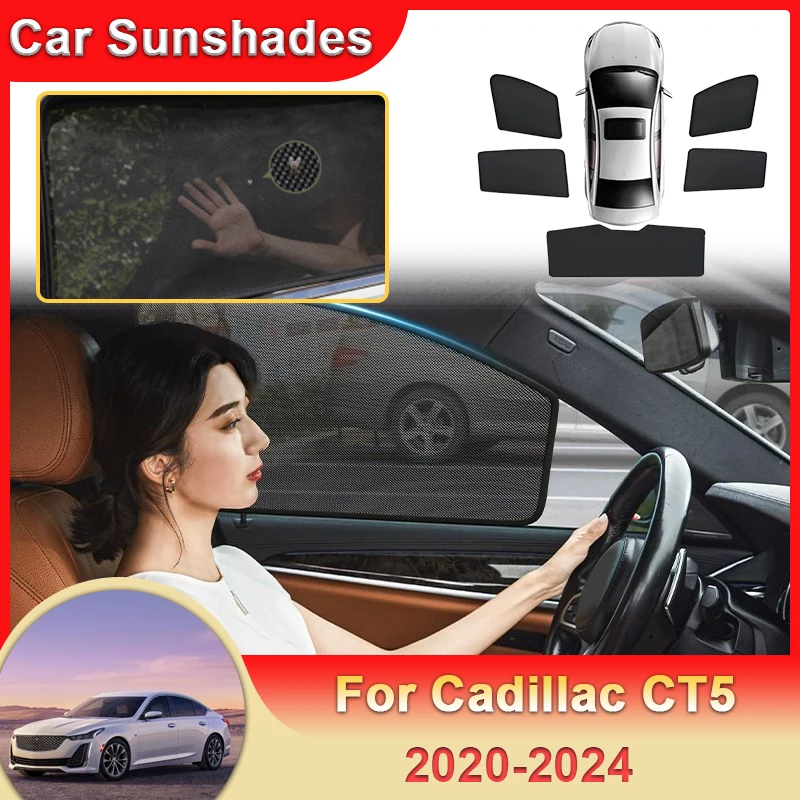 

Для Cadillac CT5 2020 2021 2022 2023 2024 Магнитные солнцезащитные козырьки для автомобиля, блокирующие шторки, аксессуары для приватного затенения
