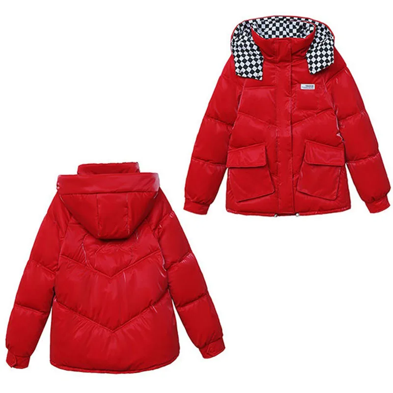 Chaqueta acolchada de algodón para mujer, Parka corta de plumón, color rojo, brillante, a la moda, para estudiantes, color blanco, invierno, 2023