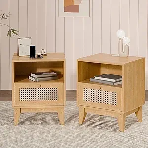 

Rattan Nightstand, Night Stand with Ders, Night Stand with Station, Bed End Table, Boho Bede Table or Bedroom Living Room Dorm O