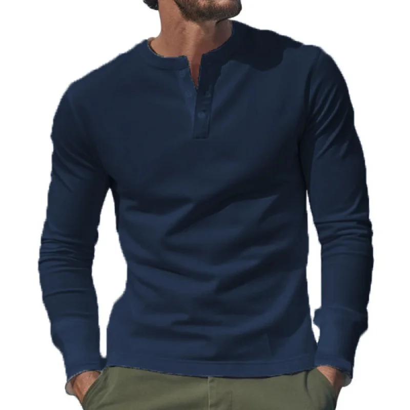 2024 New Spring and Autumn Men T-shirt Leisure Sports Long Sleeve Men\'s Clothing Base Shirt Henley Shirt Free Shipping