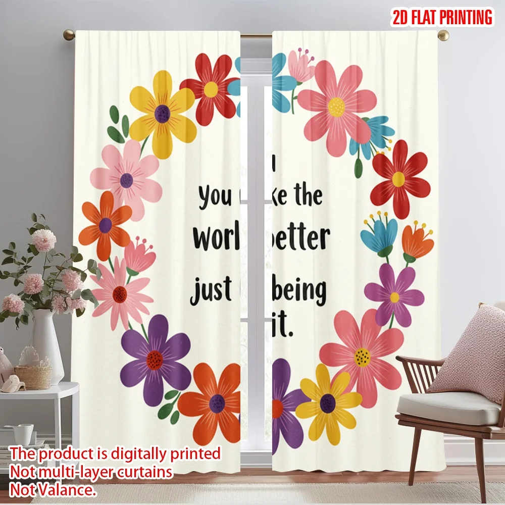 

2pcs 2D flat printing Party Curtain Floral Quote Fabric Without Electricity All Season Party & Holiday Decor Perfect for Room