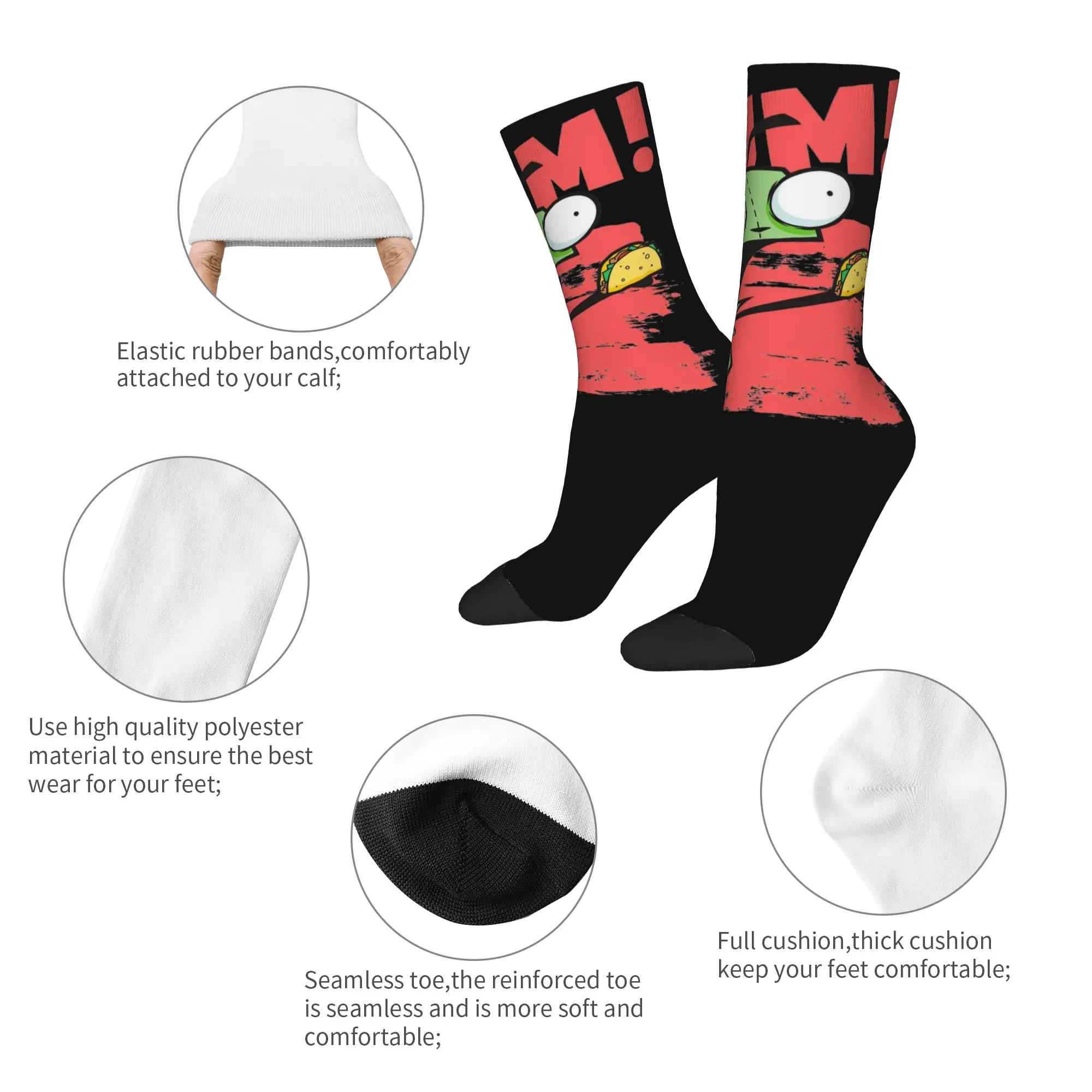 Winter Warm Colorful Men's Women's Invader Zim  Socks GIR Screaming Yum Taco Breathable Basketball Socks