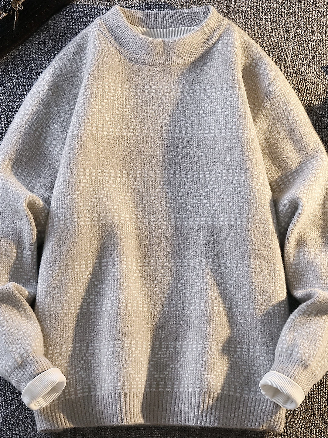 

Мужской повседневный вязаный свитер с высоким воротником, осень-зима, полосатый цвет, блузка, базовый слой, модный удобный полиэстер...