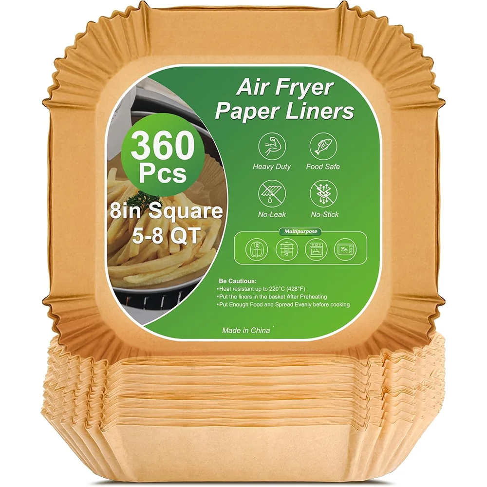 Freidora de aire caliente, papel pergamino para cocinar, cuadrado, 360 piezas, 20-24cm, 4,5-8 L, accesorios para freidora de aire