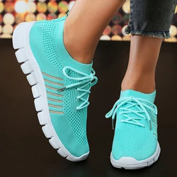 Lightweight Breathable Sneakers for Women Mesh Cut Out Striped Flats Shoes Woman Autumn 2023 Casual Non-Slip Tennis Shoes Ladies