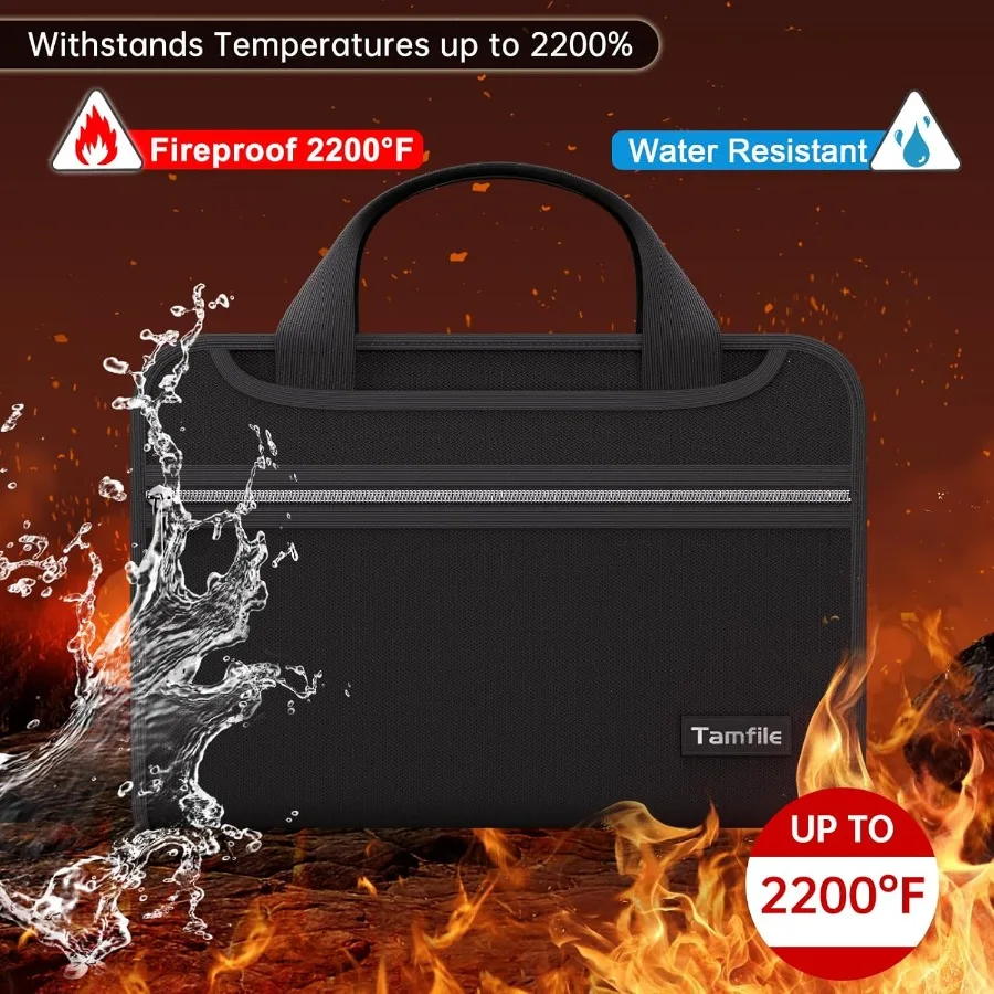 Tamfile Fireproof Accordion File Organizer with Handle 13 Pocket Transparent Expanding File Folder with Zipper Labels Multi-Poc