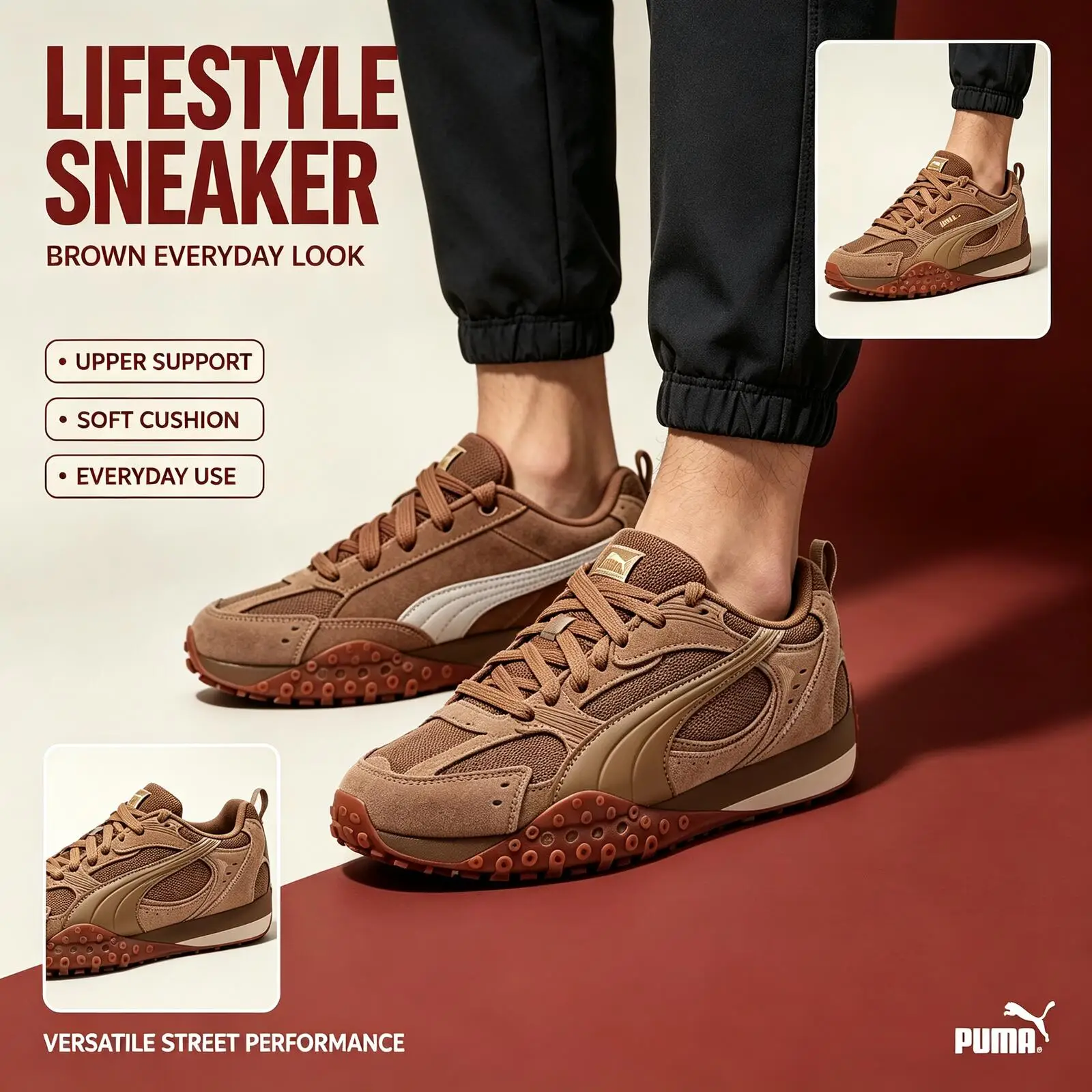 Puma Official Genuine Casual Sneakers 406818-02 Brown Knit Suede Leather Retro Running Inspired Shoes 406818-02