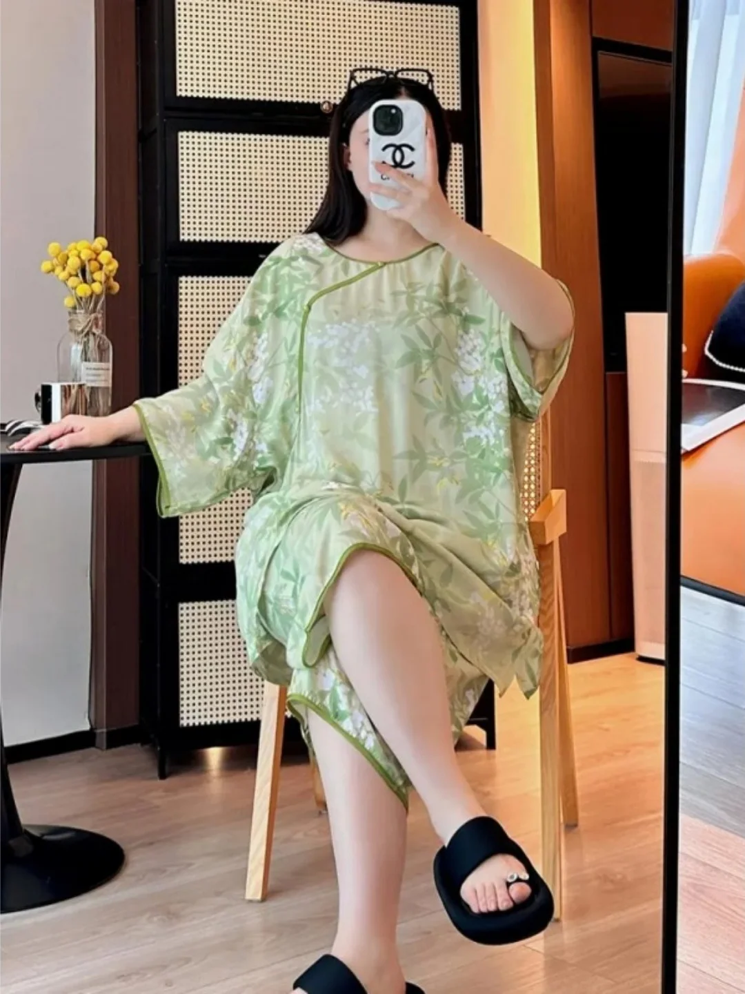 New Chinese Style Printed Sleepwear Set Casual Comfortable plus Size Summer Home Clothes Outdoor Wearable Belly Covering
