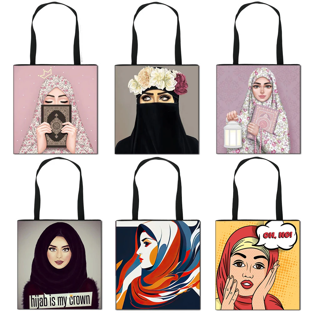 Bolso de hombro musulmán con cara de Hijab para mujer, bolsas de compras informales de gran capacidad, bolso de mano islámico Gril, bolsas de viaje